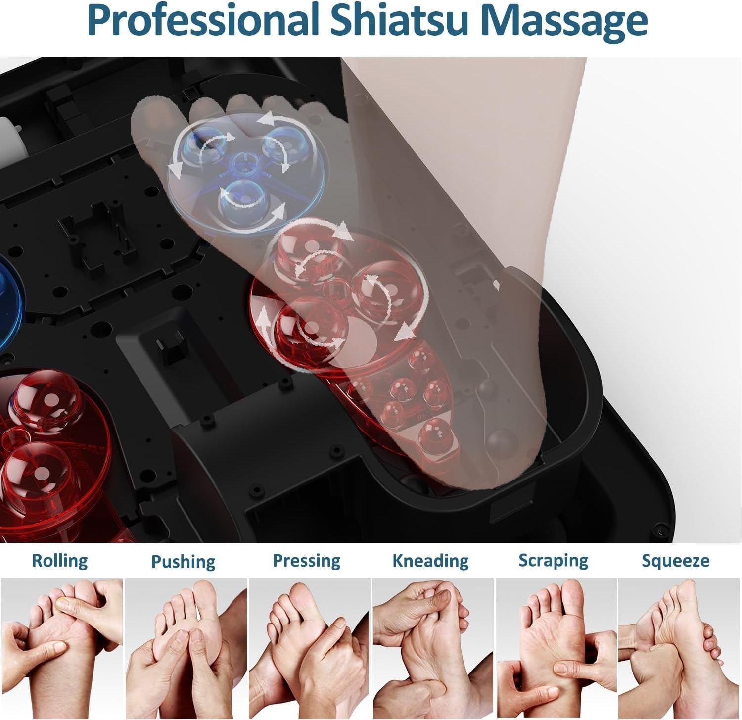 Heat Foot Massager Machine Deep Kneading Shiatsu Pain Relief Plantar Therapy