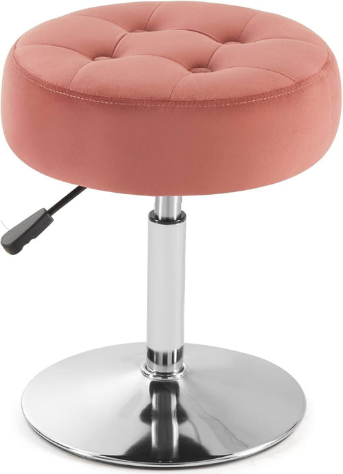 Pink Velvet Swivel Vanity Stool – Adjustable Tufted Round Makeup Chair Chrome