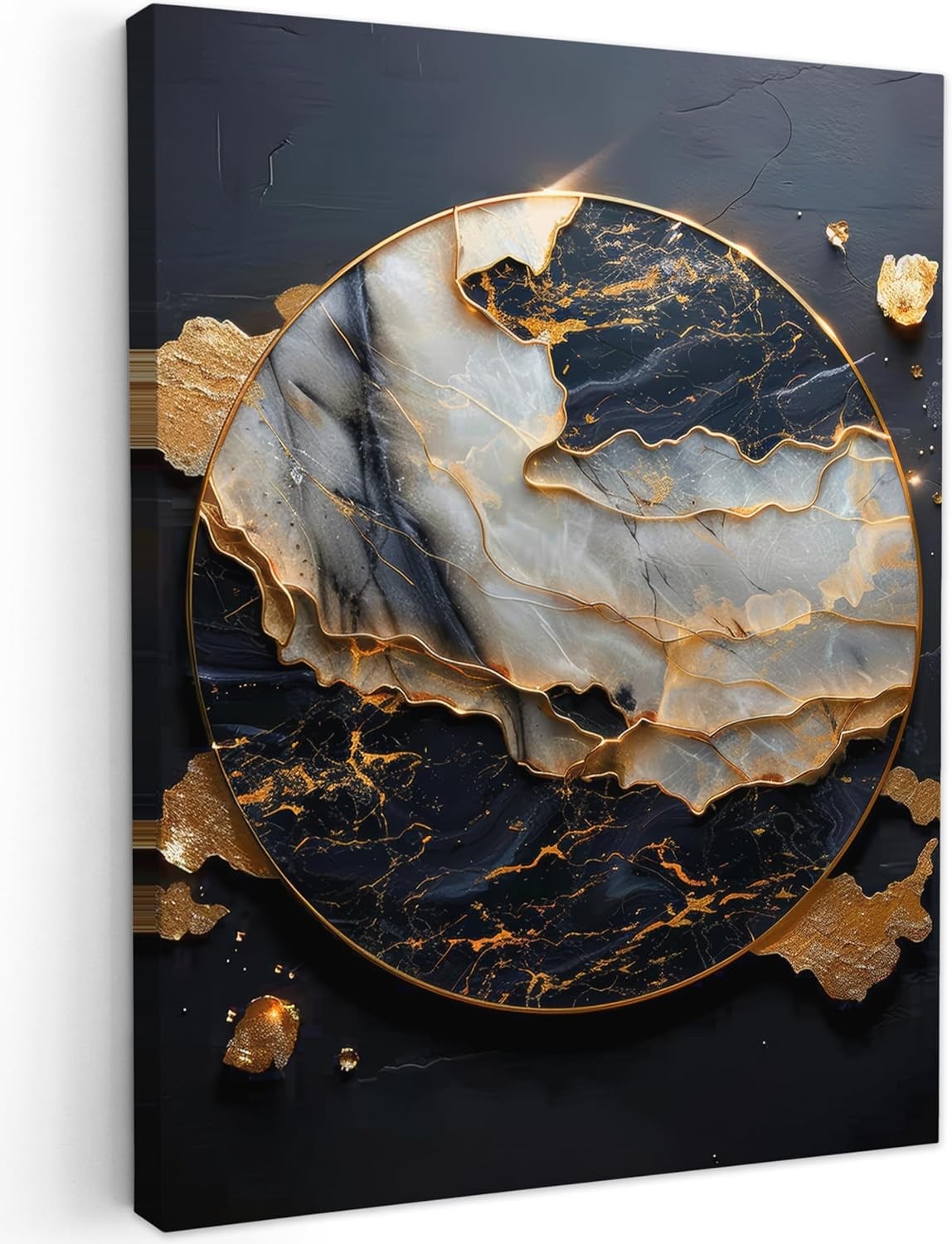 Gold Black Abstract Canvas Wall Art 60x80cm Framed Modern