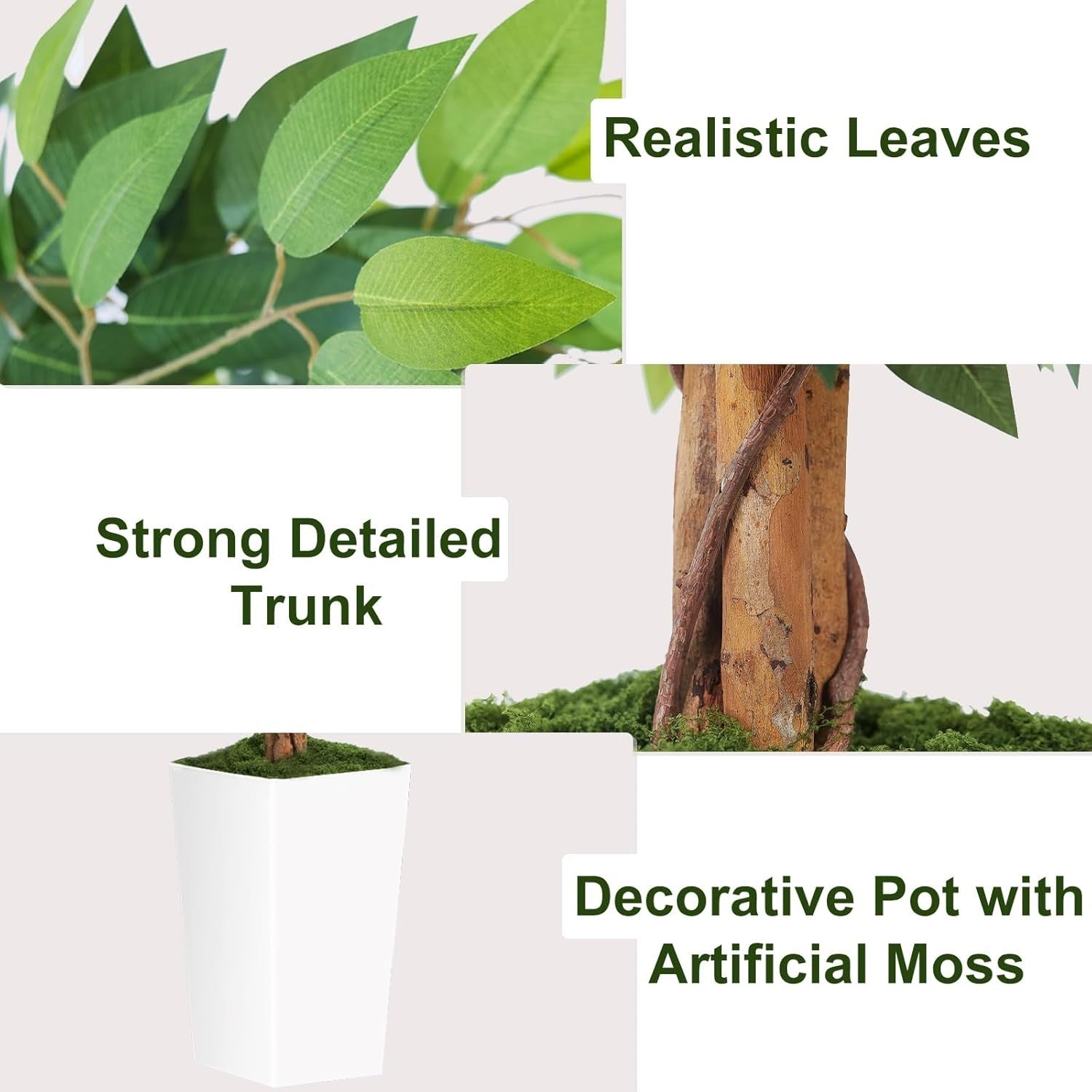 6ft Artificial Ficus Tree Curved Wood Trunks White Planter Lush Faux Home Decor