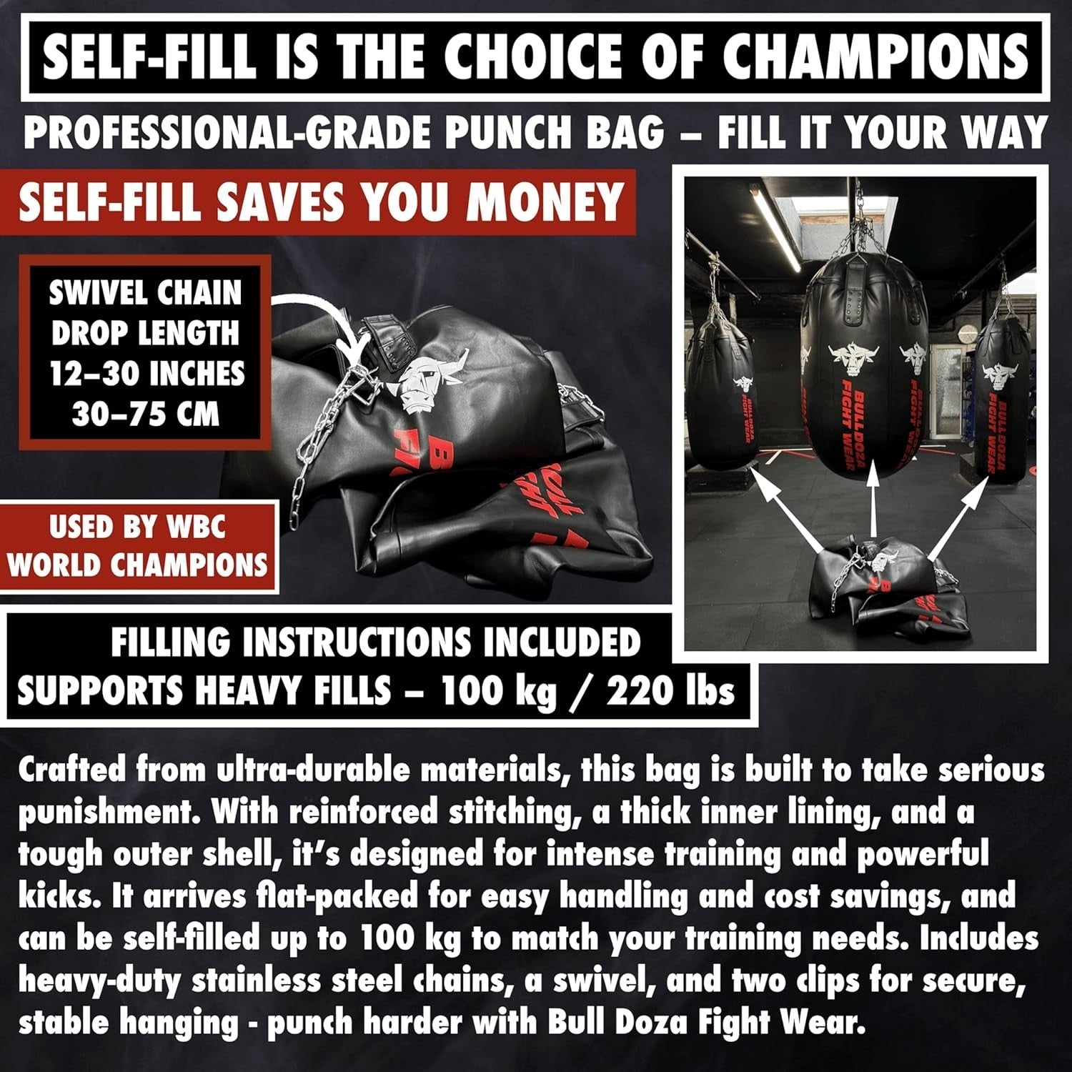 4FT XL Self Fill Heavy Boxing Punch Bag MMA Kickboxing Pro Training