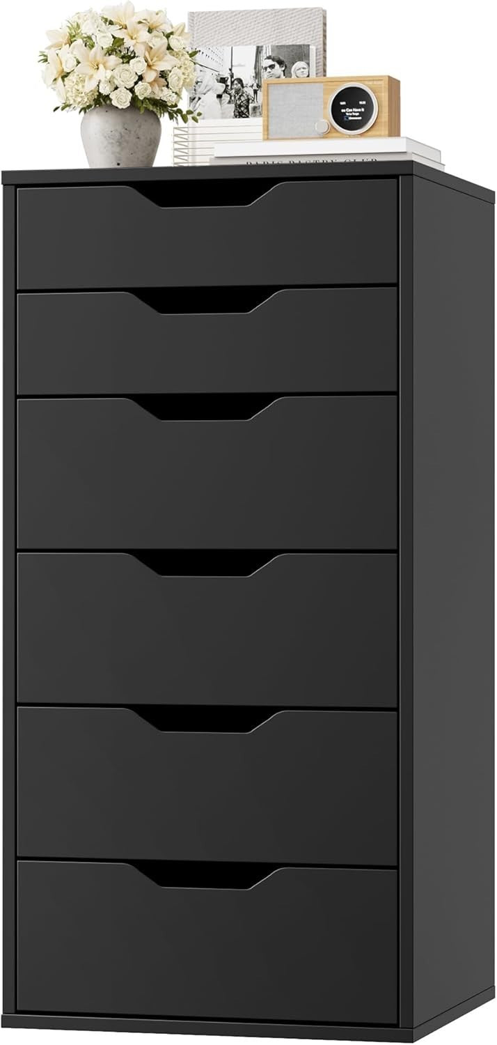 6-Drawer Tall Black Storage Cabinet Bedroom Dresser Modern Organizer Unit