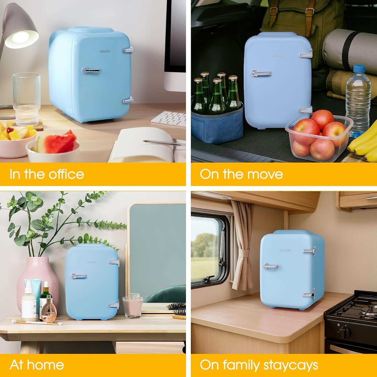 4L Mini Fridge Cooler & Warmer Portable Retro AC 12V Blue