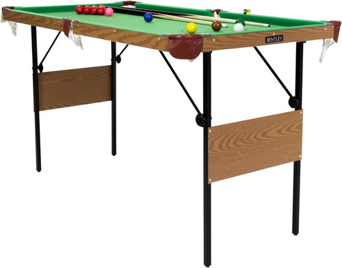 4ft 6in Folding Snooker Pool Table Green w Balls 2 Cues Scoreboard