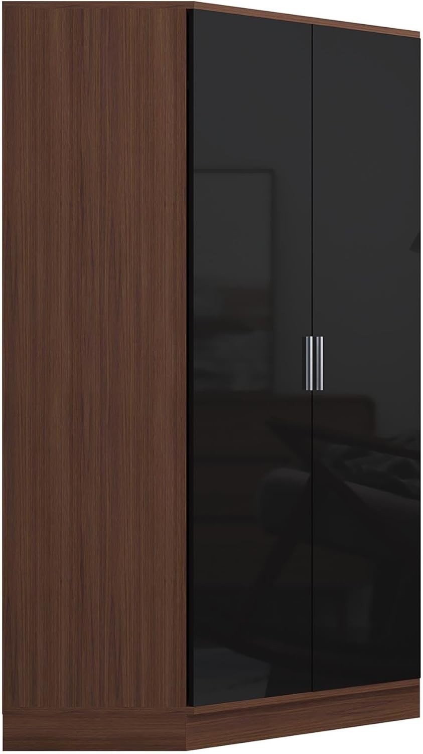 Modern Corner Wardrobe with Black Gloss & Walnut | 2 Doors, 8 Shelves & Rails