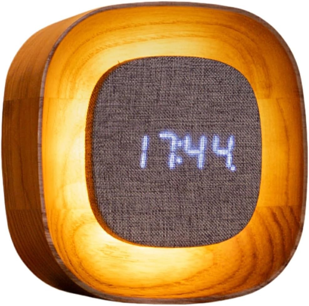 Wood LED Alarm Clock Walnut Touch Control Dimmable Bedside Desk Clock
