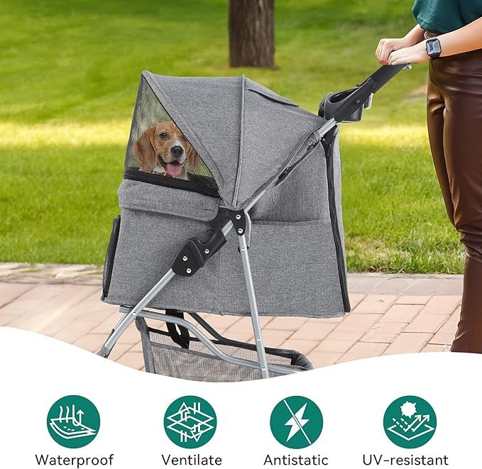 Dog Stroller 4 Wheel Folding Pet Buggy with Storage Basket Travel Pram