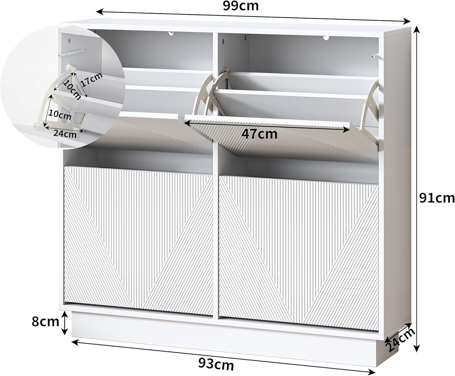 White Slim Shoe Cabinet 4 Flip Drawers | Anti-Tip, 99cm Wide Storage
