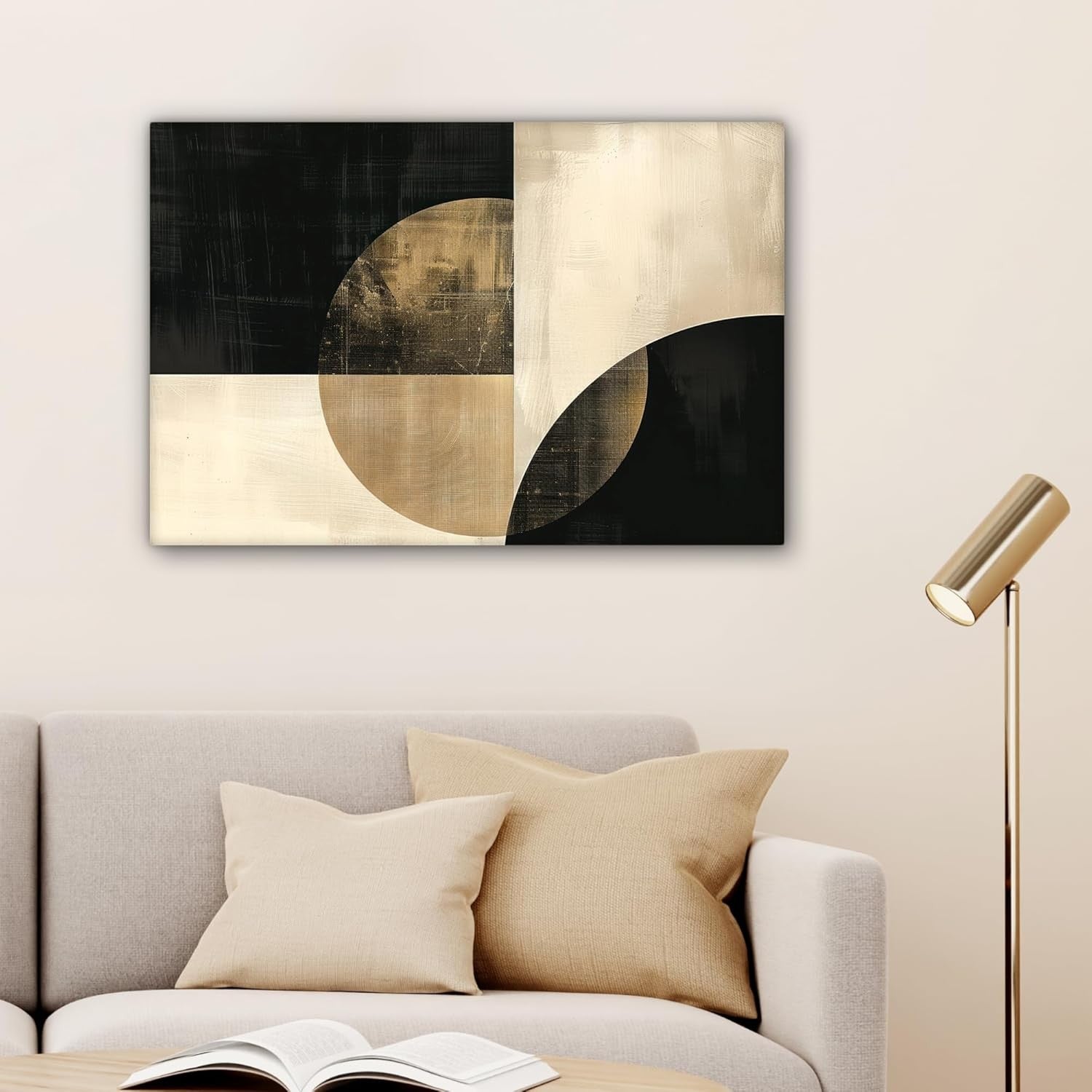 Abstract Black Gold Canvas Wall Art 60x40cm Framed Modern