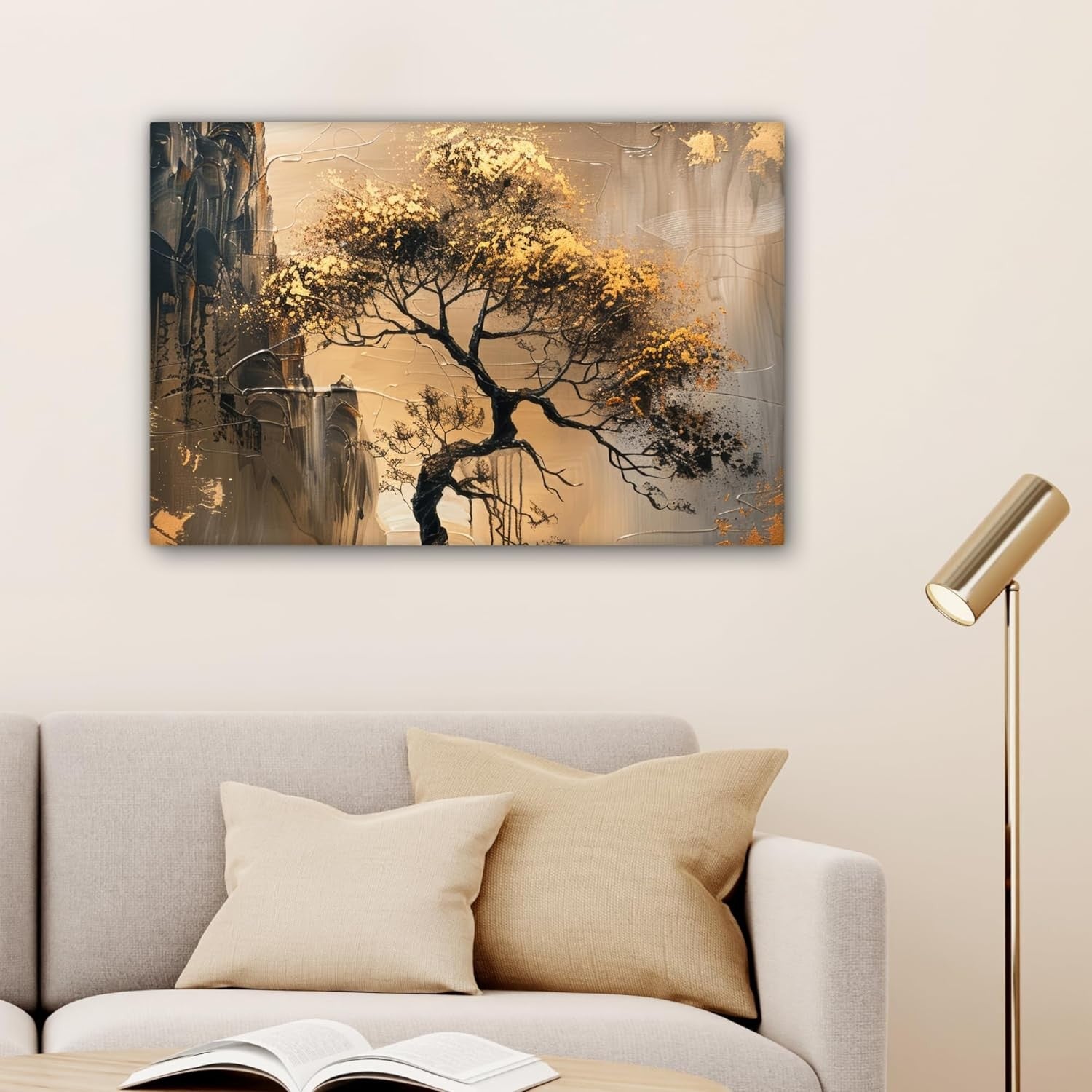 Gold Tree Canvas Wall Art Modern Abstract Nature Print 35x24 Living Room Decor