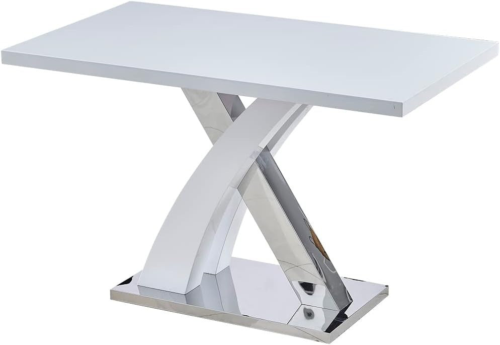 High Gloss White Extendable Kitchen Dining Table with Stainless Steel Base