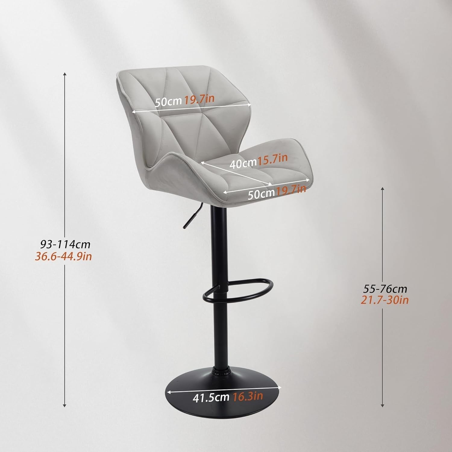 Velvet Grey Bar Stools Set of 2 – Adjustable Swivel Kitchen Chairs