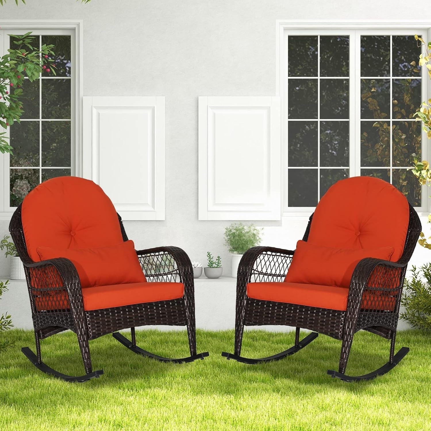 Rattan Rocking Chair Outdoor Patio Seat w/ Cushion Garden Deck Porch