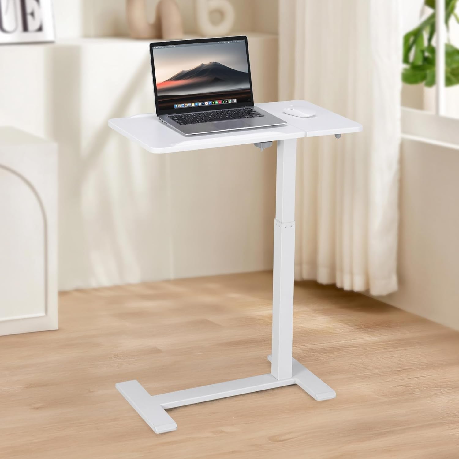 Overbed Laptop Table Height Adjustable Rolling Desk C Shape Tilt Top White