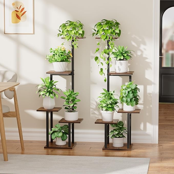 5 Tier Metal Plant Stand with Grow Lights Indoor Corner Shelf Set of 2, 100cm Ta