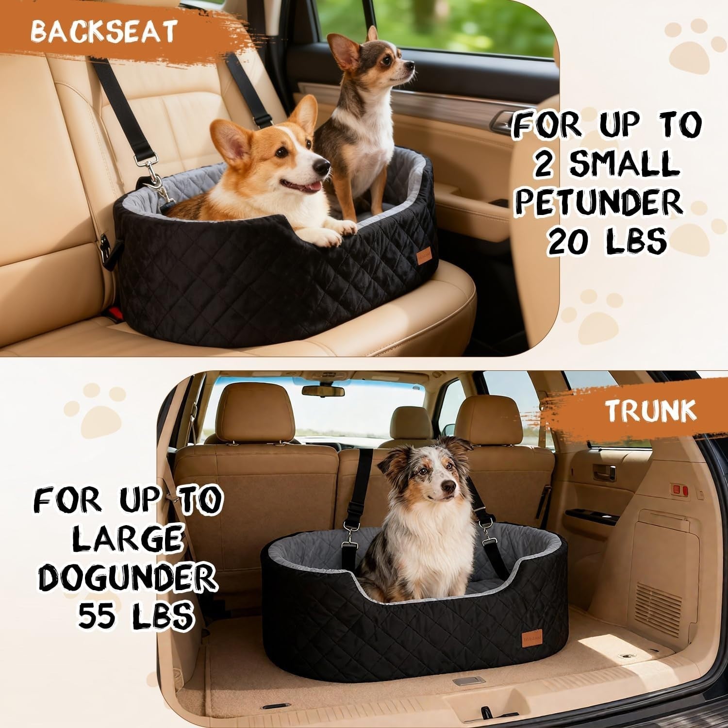Medium Dog Car Booster Seat Travel Bed Washable Non Slip 50lbs