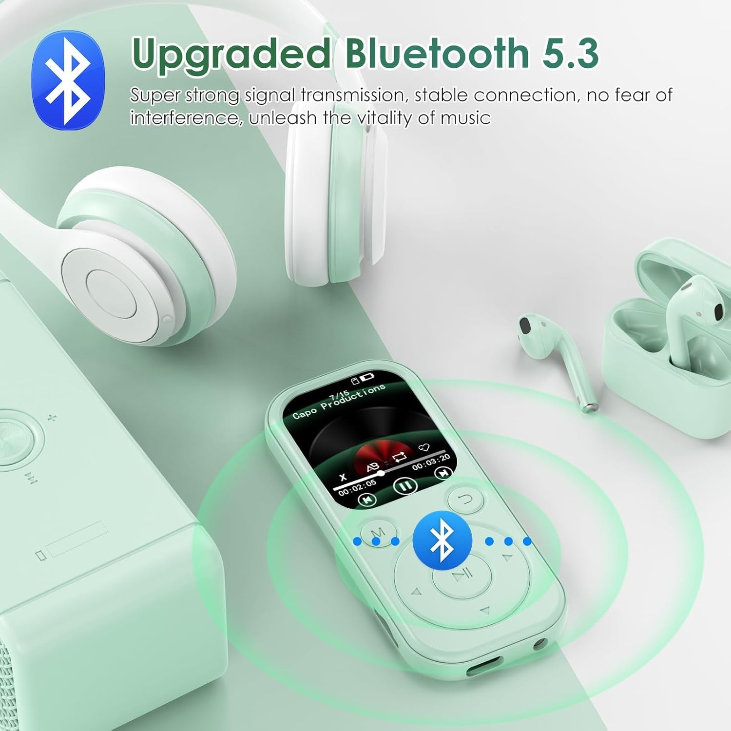 64GB Bluetooth MP3 Player Green 2.01" HD Screen FM Radio