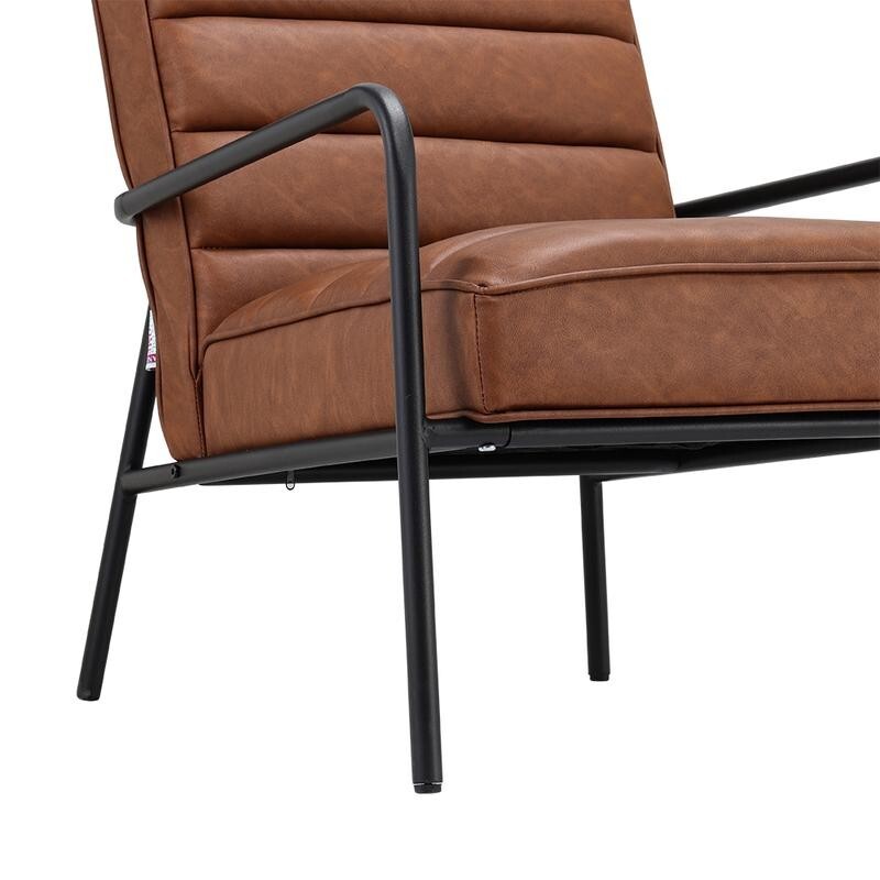 Tan PU Leather Accent Armchair Deep Seat Black Metal Frame Modern