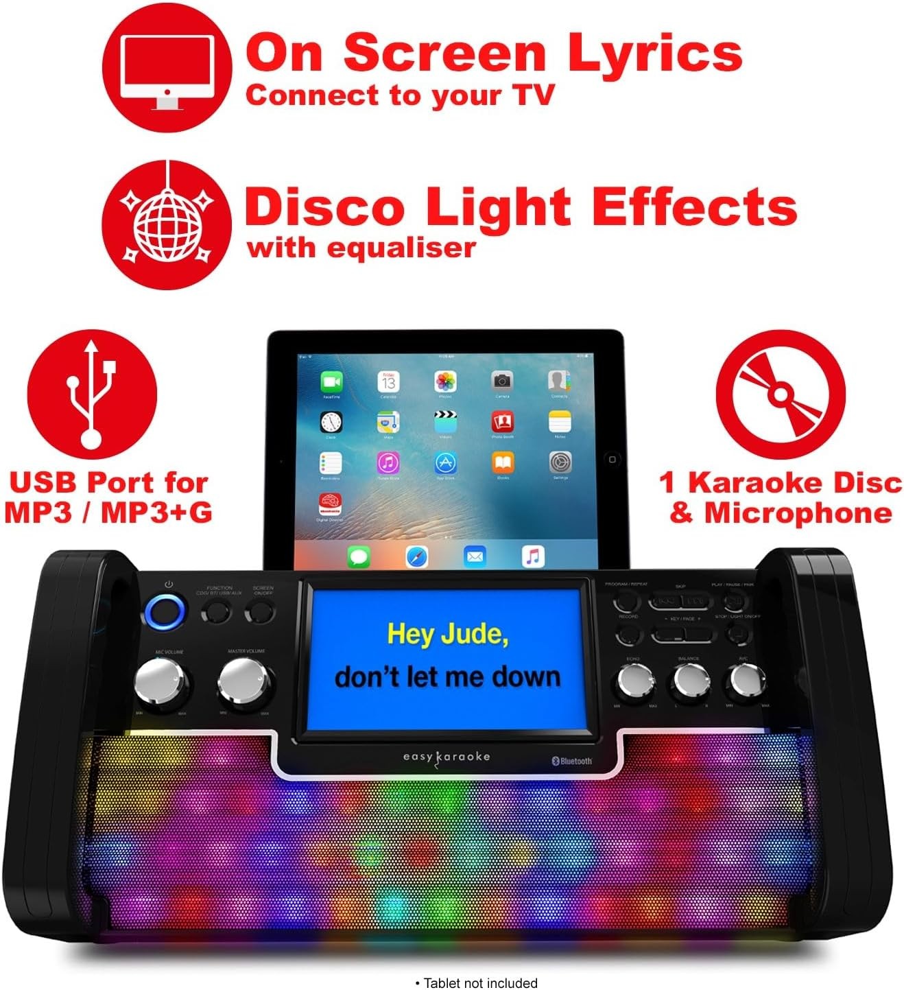Bluetooth Karaoke Machine CD+G LED Lights 7" Screen Mic