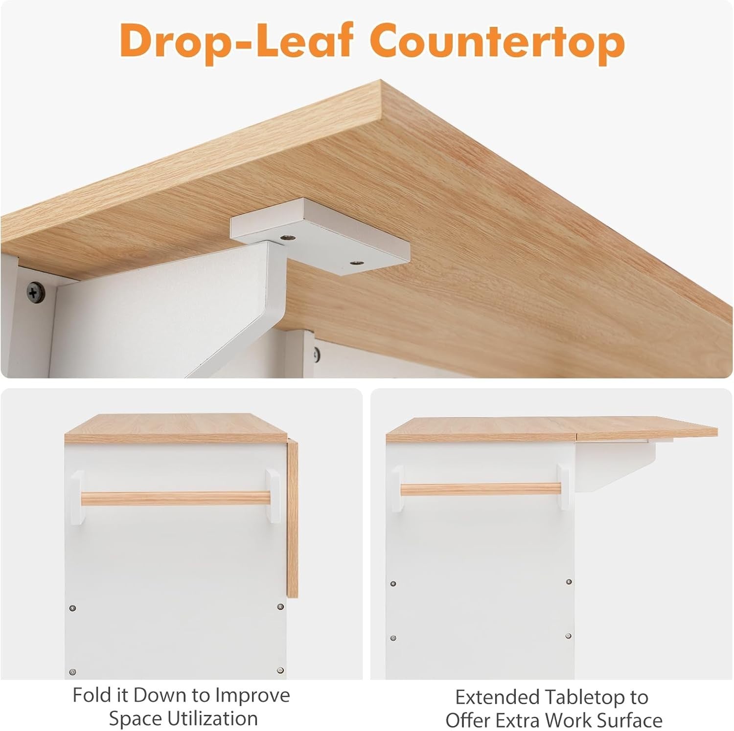 Rolling Kitchen Island Cart with Drop Leaf, Wine Rack & Adjustable Shelves