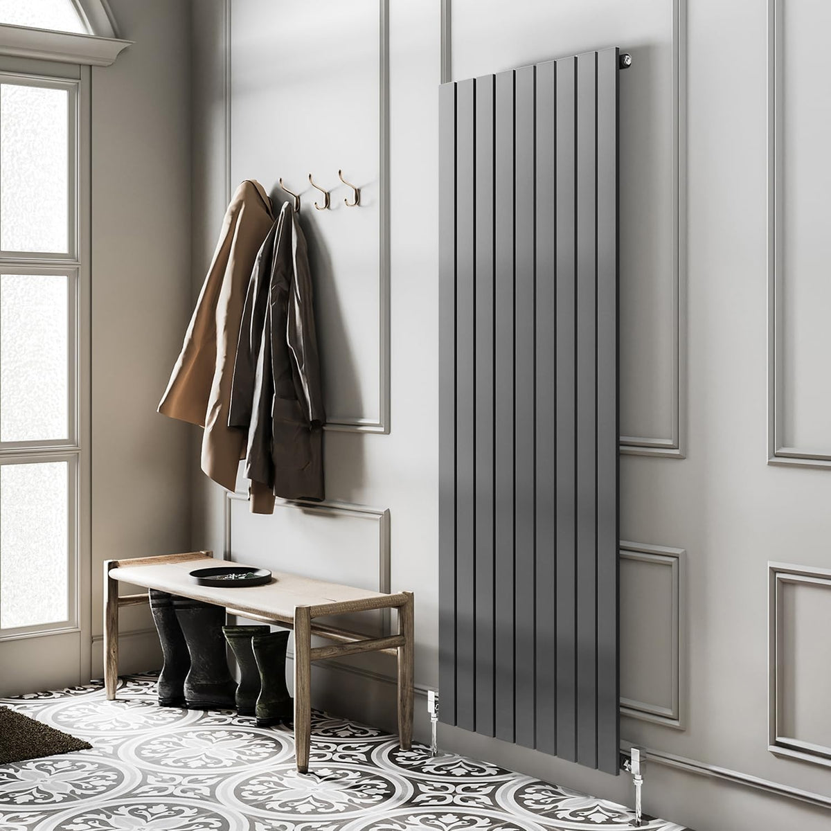 1600x610mm Vertical Anthracite Radiator Single Column Flat Panel
