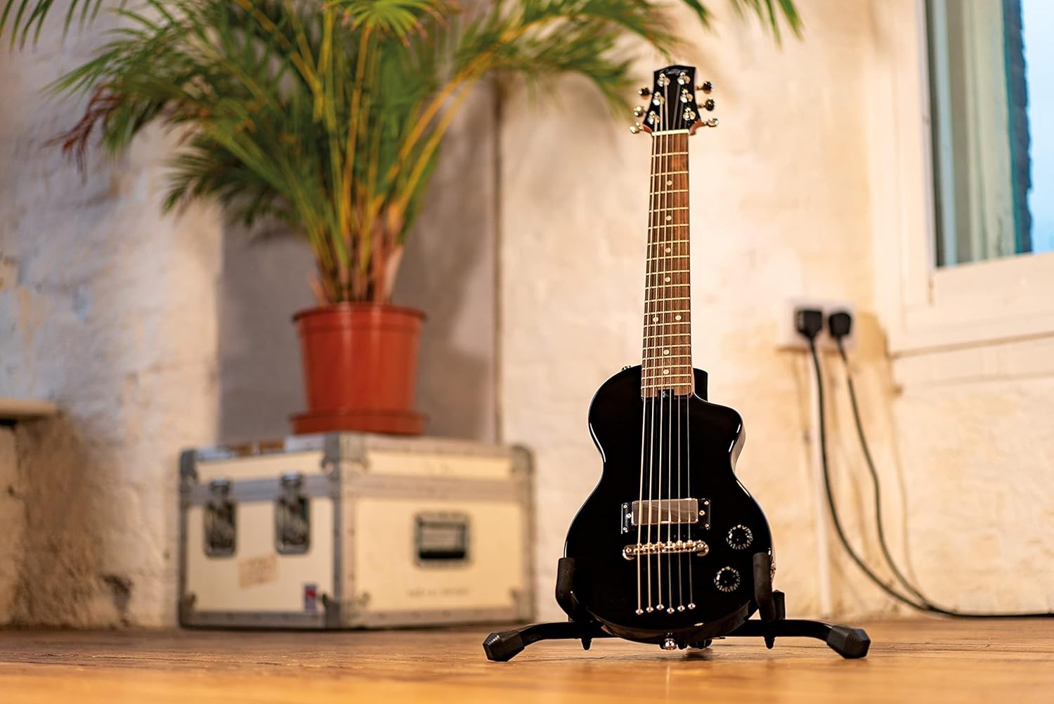 Mini Electric Guitar 3/4 Travel Size Black Beginner Kids Adults