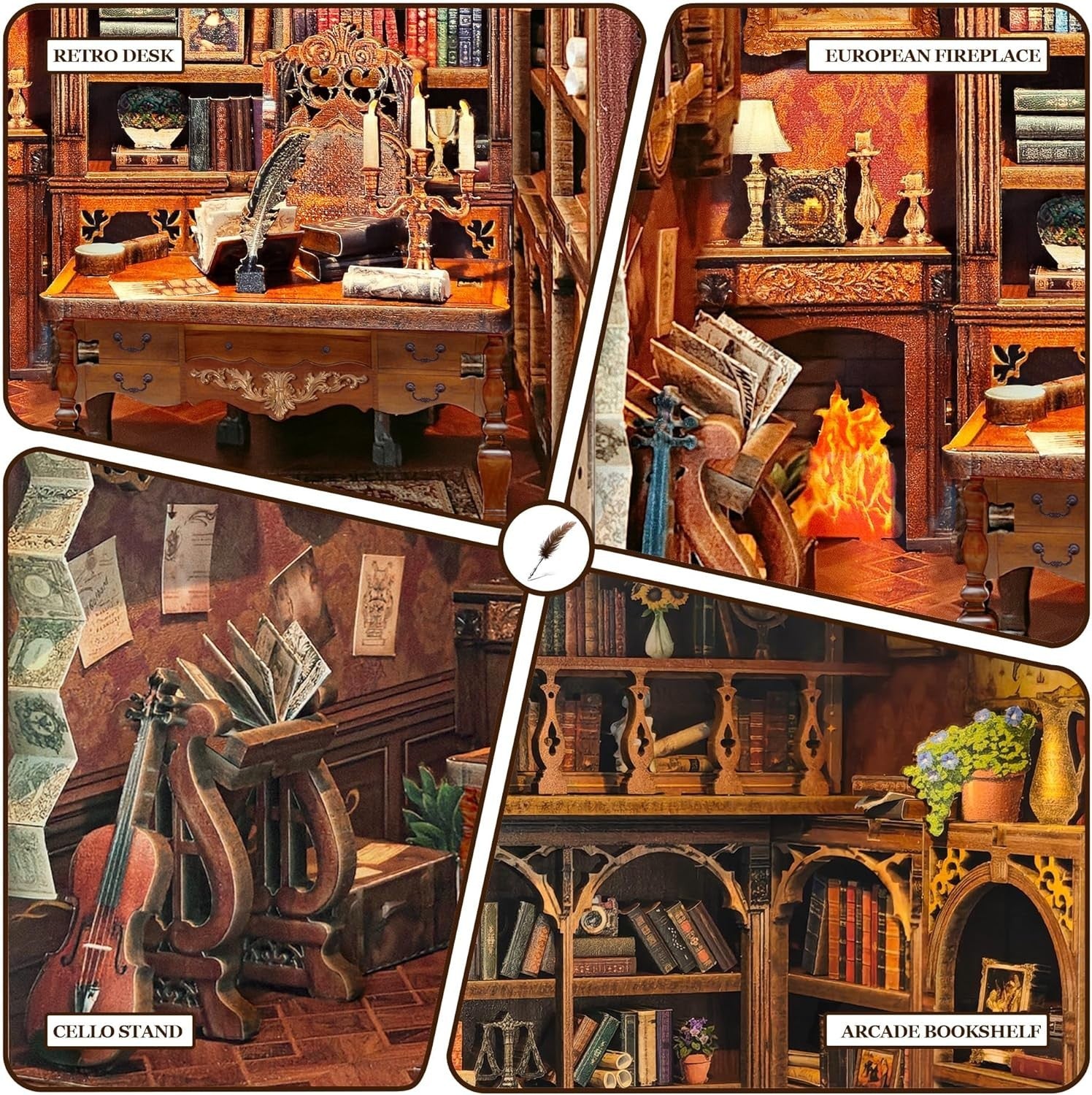 DIY Book Nook Kit Miniature Dollhouse Bookshelf Insert LED Wooden Puzzle
