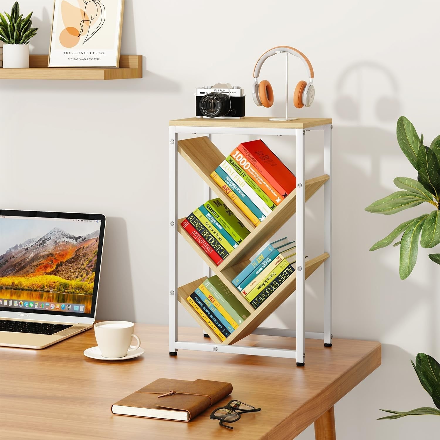 5-Tier Natural Wood Tree Bookshelf Desktop Storage Organizer Shelf