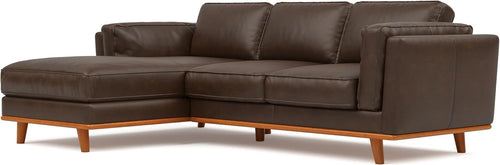 Italian Leather Corner Sofa Dark Chocolate– Left Chaise, Solid Wood, 4 Seater