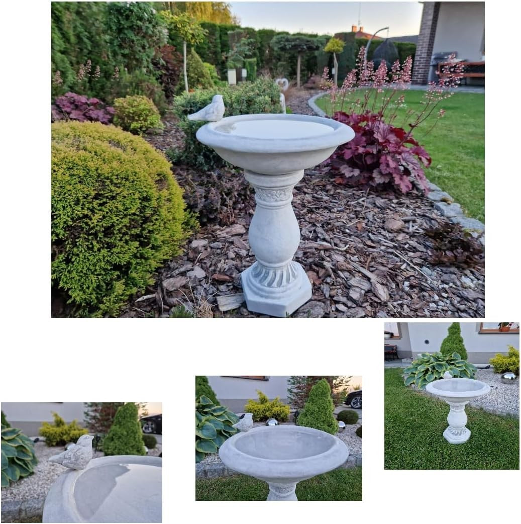 Antique Cast Stone Bird Bath | Decorative Garden Water Feature Column