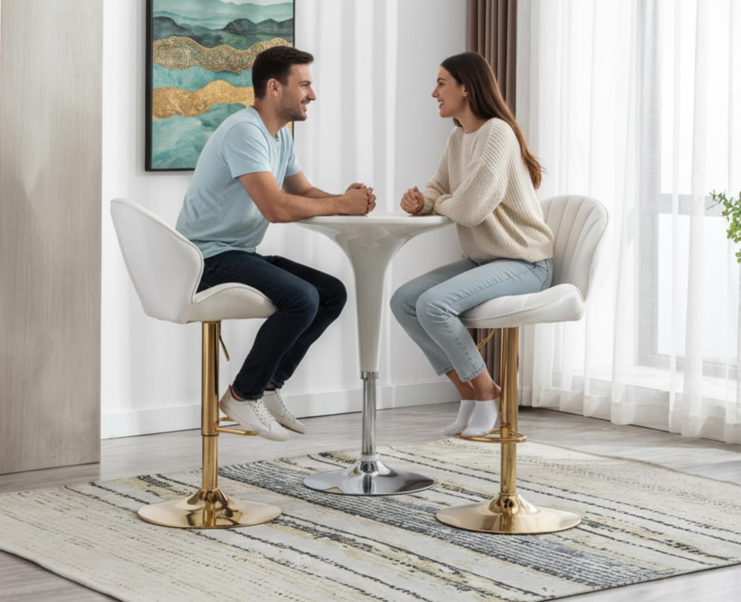 Beige Velvet Swivel Bar Stools Set of 2 Adjustable Kitchen Counter Chairs
