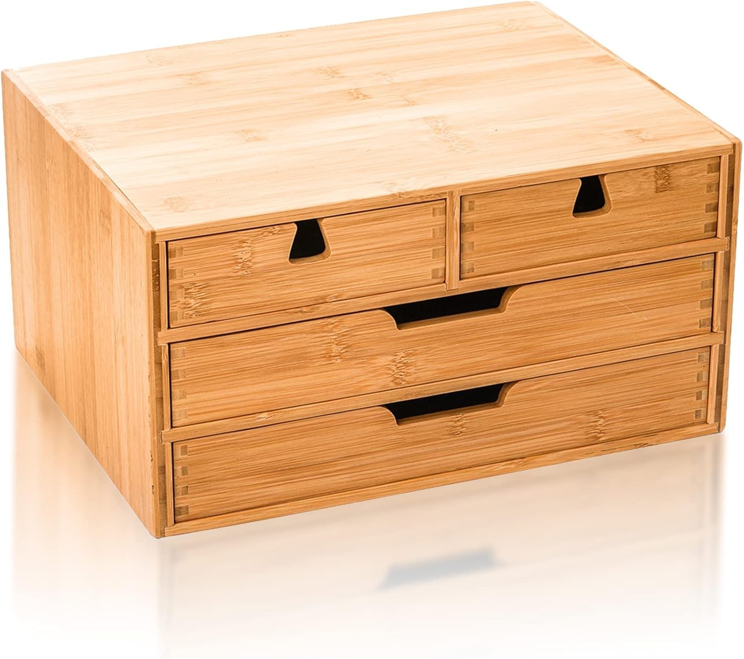 Natural Bamboo Desk Organizer 4-Drawer Desktop Storage Cabinet