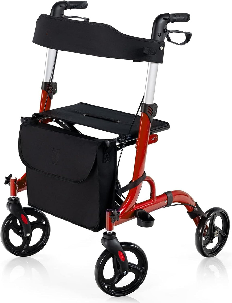 Lightweight Rollator Walker Seat 4 Wheel Folding Adjustable Mobility Aid