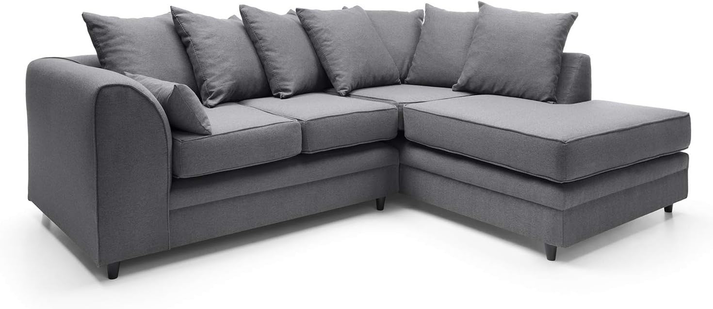 Dark Grey 4-Seater L Shape Corner Sofa Brushed Cotton Cushions Durable Wood