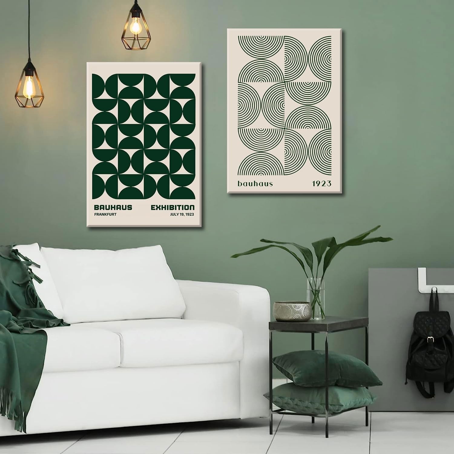 Bauhaus Wall Art Set of 2 Green Geometric Posters 16x24in