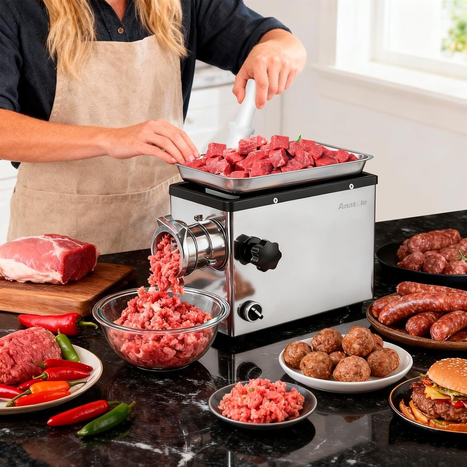 1300W Commercial Meat Grinder Sausage Stuffer 6 Plates Heavy Duty
