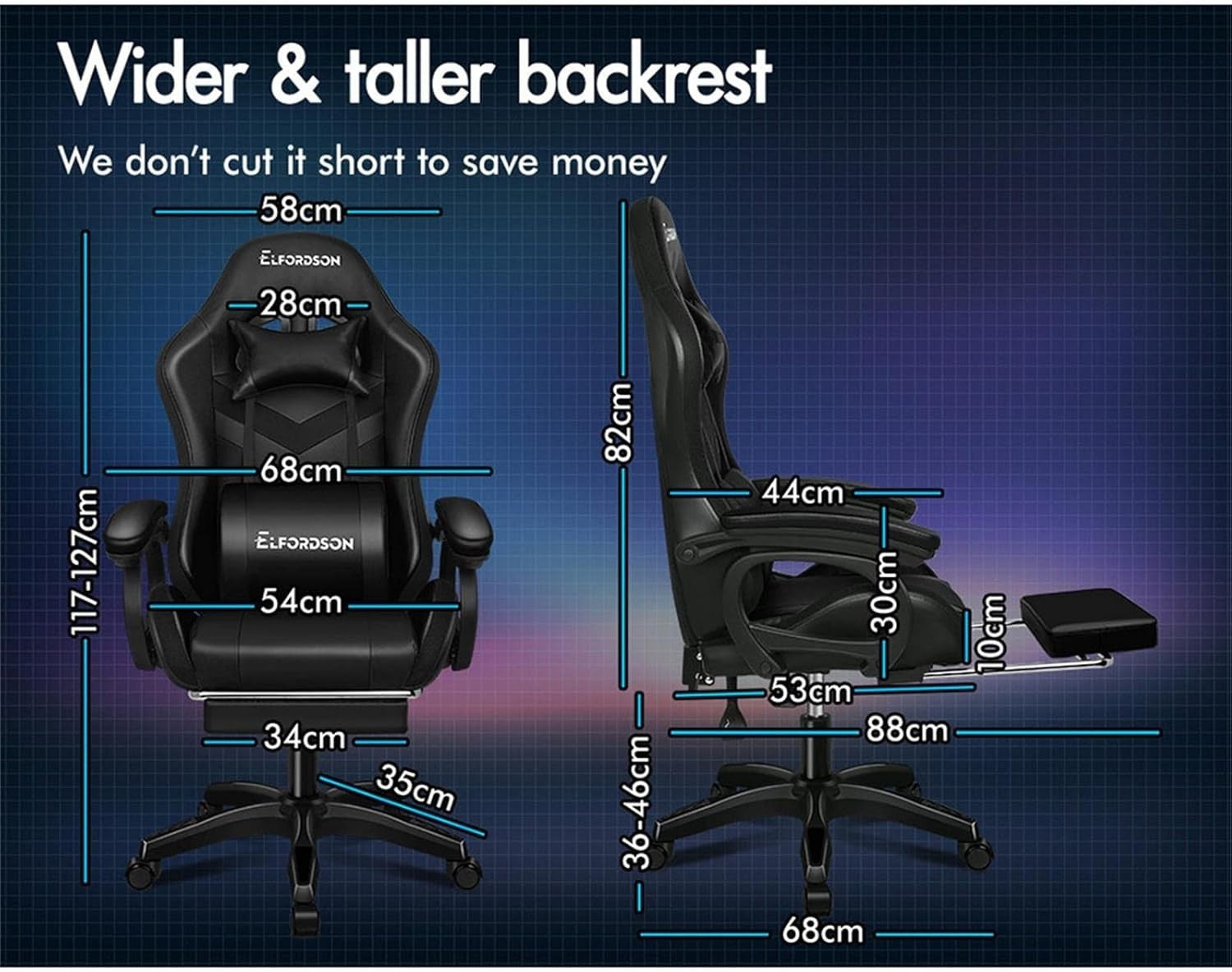 Gaming Chair LED Light RGB Racing Office Desk PC Chair Faux Leather 180KG Black