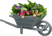 Large Wooden Garden Wheelbarrow Planter – Rustic Grey Design w/ Handles & Wheel