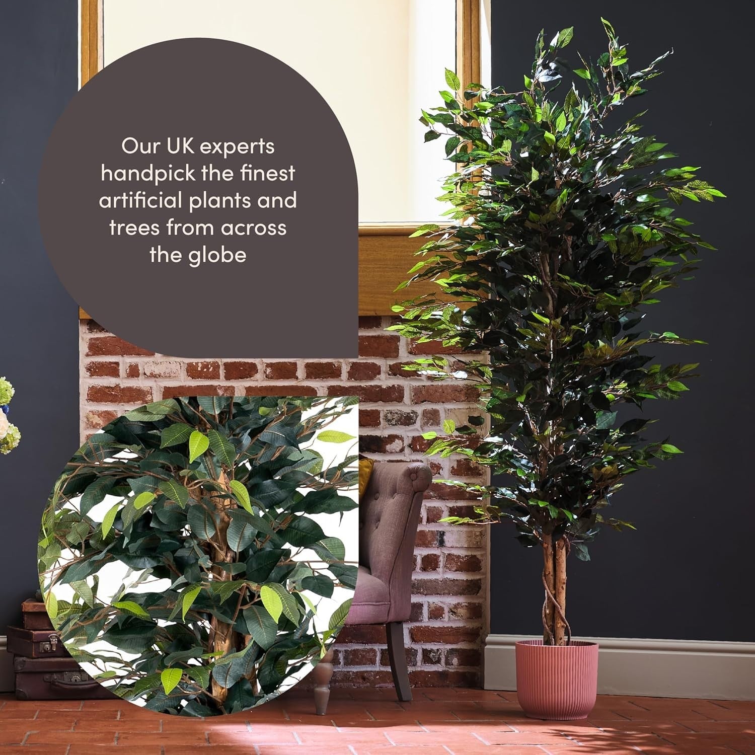 6ft Ficus Tree in Weighted Pot Faux Realistic Green Indoor Home Decoration