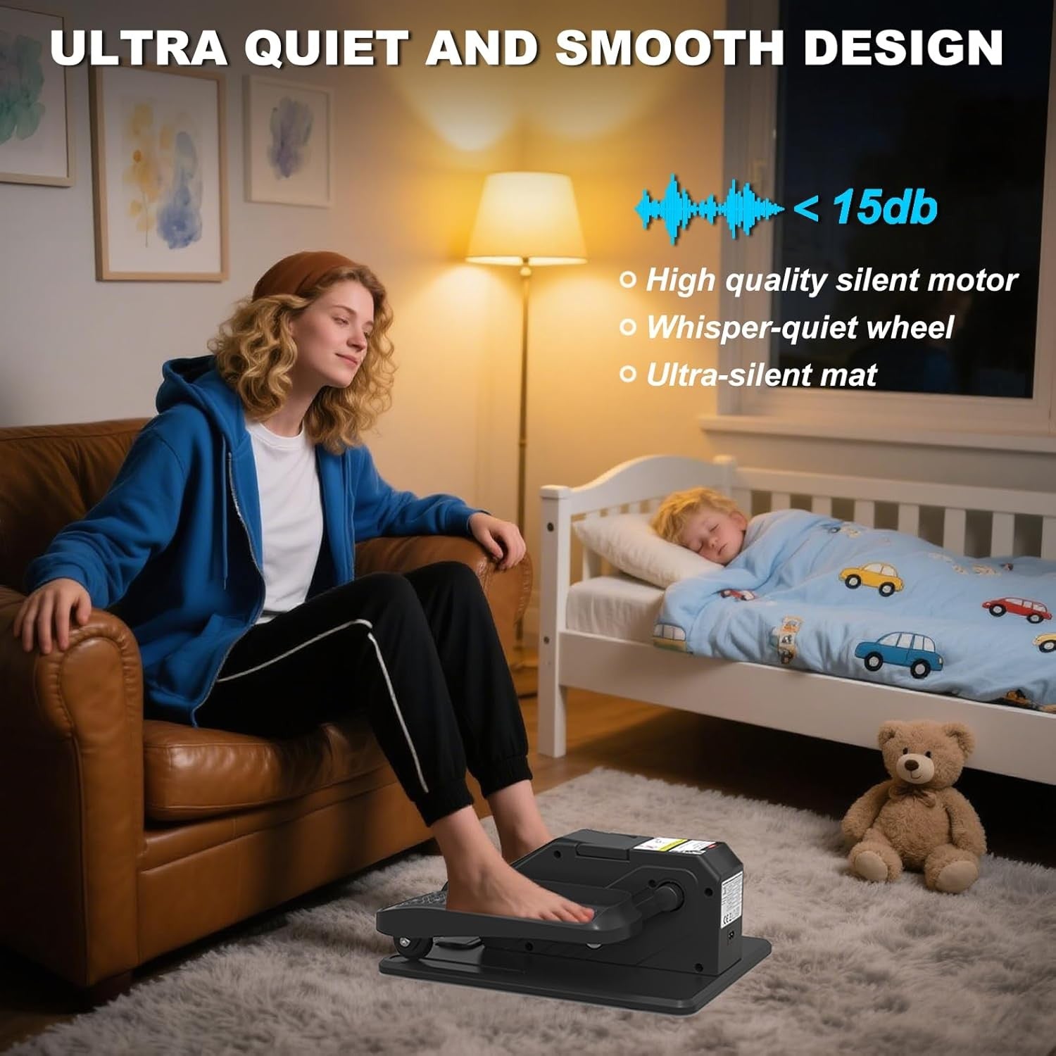 Under Desk Elliptical Machine Quiet Seated Pedal Exerciser Remote Control