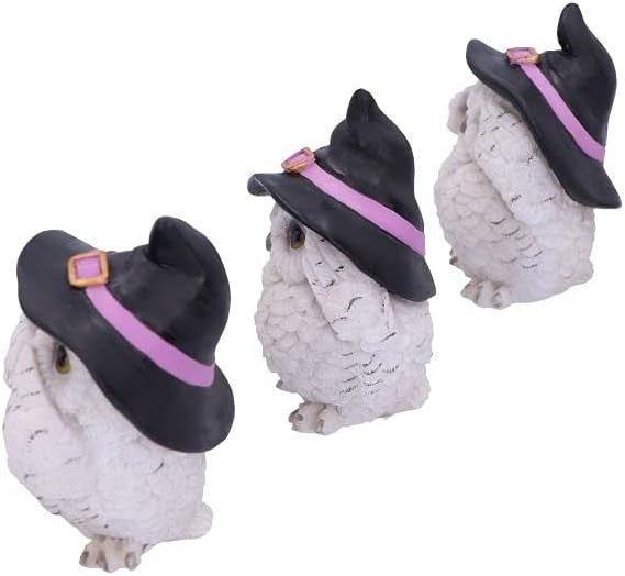 Wise Owl Witch Figurines Set Resin Ornament Cute White 9cm Home Decor Gift