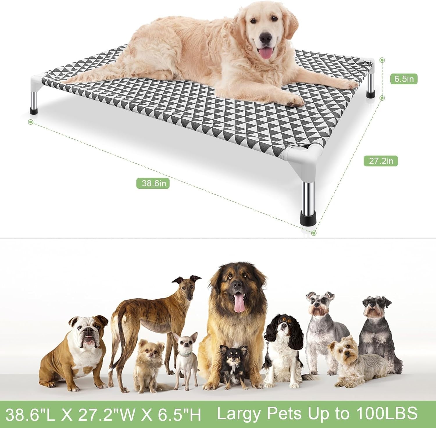 Raised Dog Bed 99x71cm Elevated Outdoor Pet Cot Portable