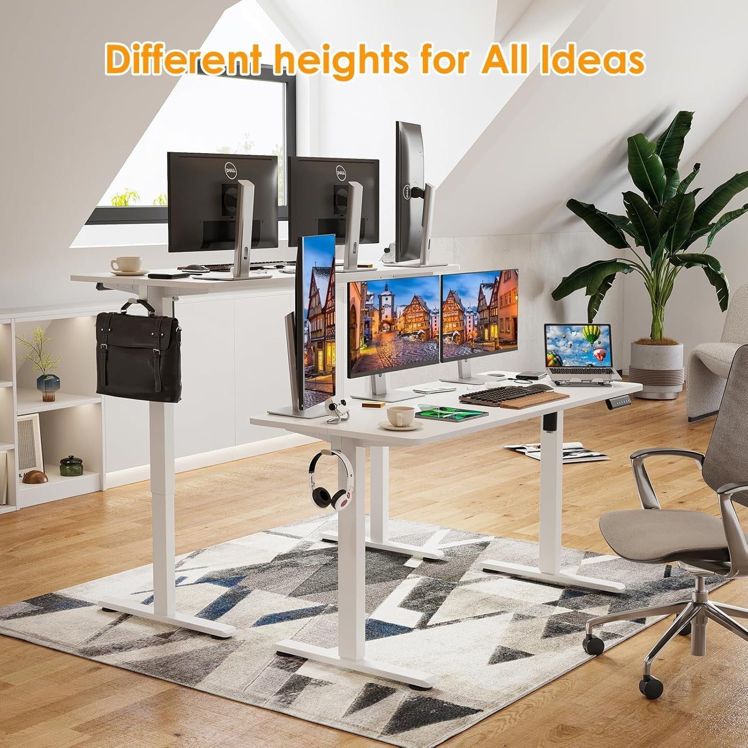 Electric Standing Desk 140x60cm Adjustable Sit Stand Home Office Table White