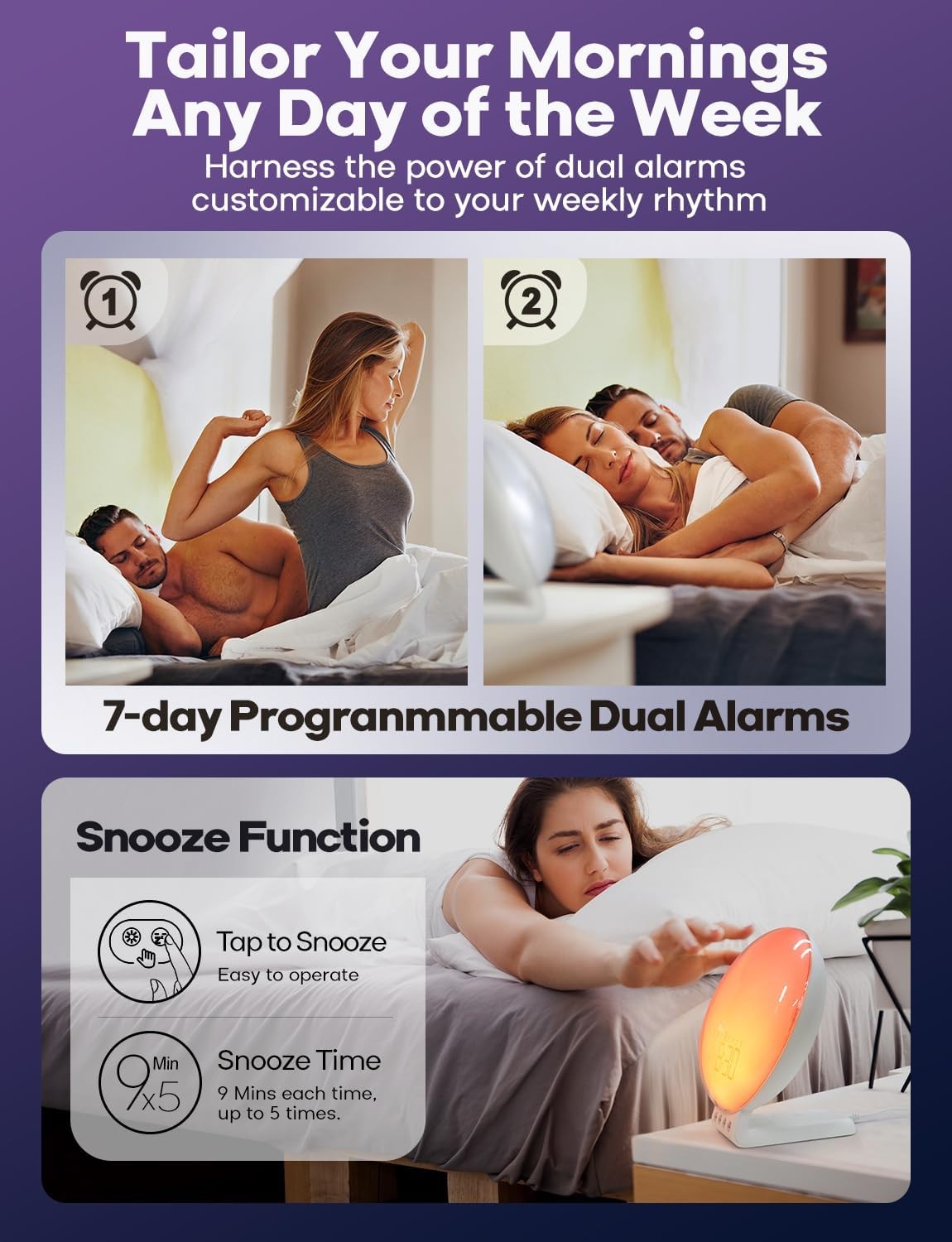 Sunrise Wake Up Light Alarm Clock App Control Wireless Charging Multicolor