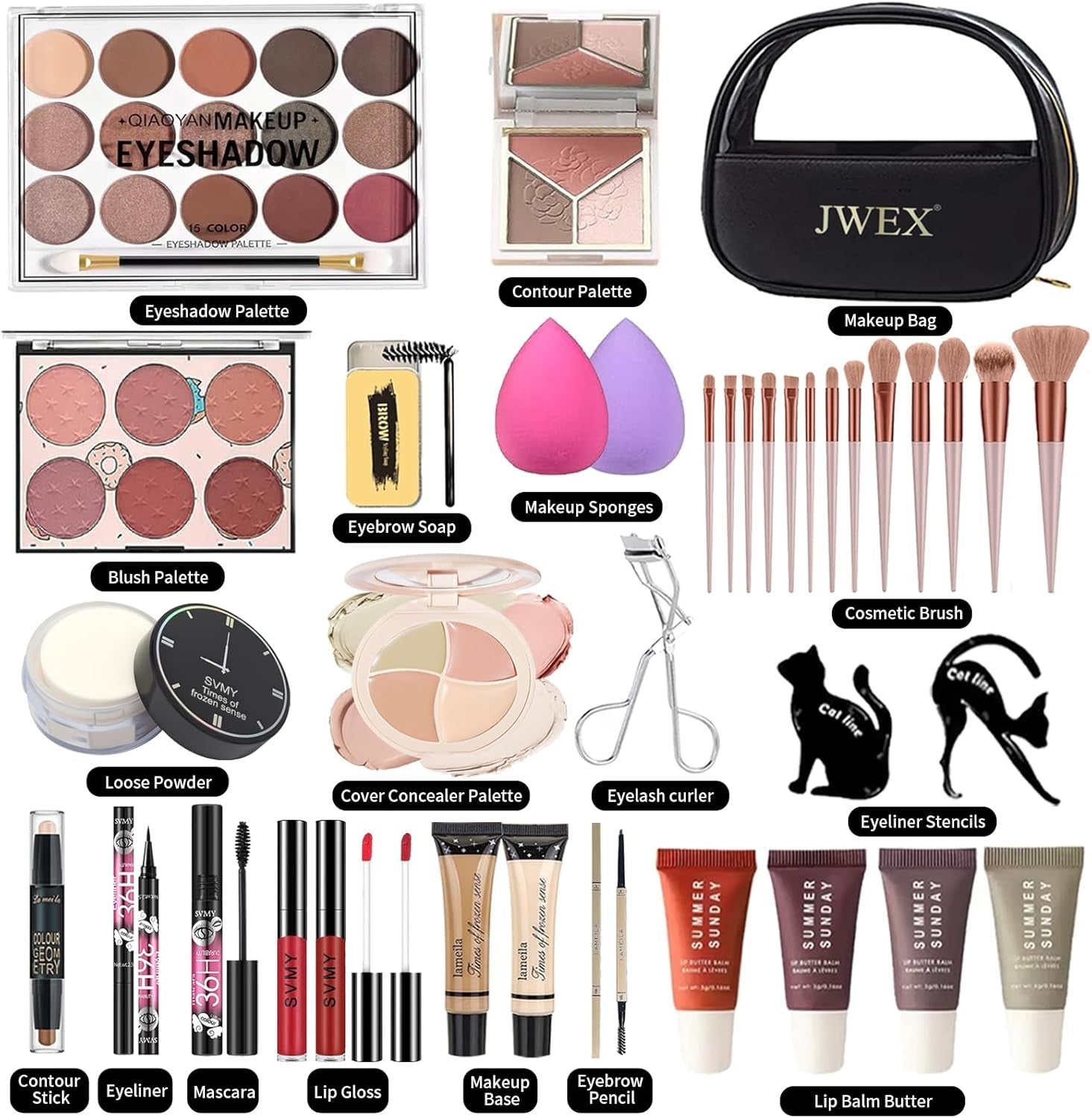 37pc Makeup Kit – Eyeshadow, Lipstick, Brushes & Travel Bag