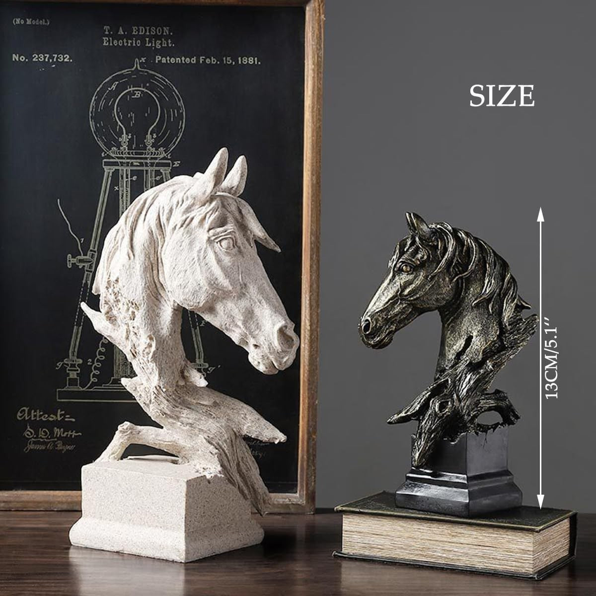 Sandstone Horse Head Sculpture • 13cm Mini Resin Statue • Modern Abstract Decor