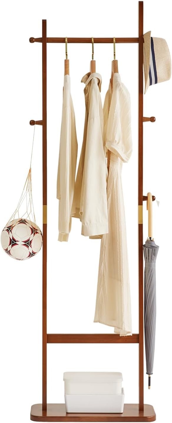 Modern Wooden Coat Rack Stand 180cm 5 Hooks Free Standing Clothes Organizer