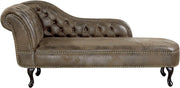 Left Hand Chesterfield Chaise Lounge Faux Suede Brown Sofa 169cm Elegant Tufted