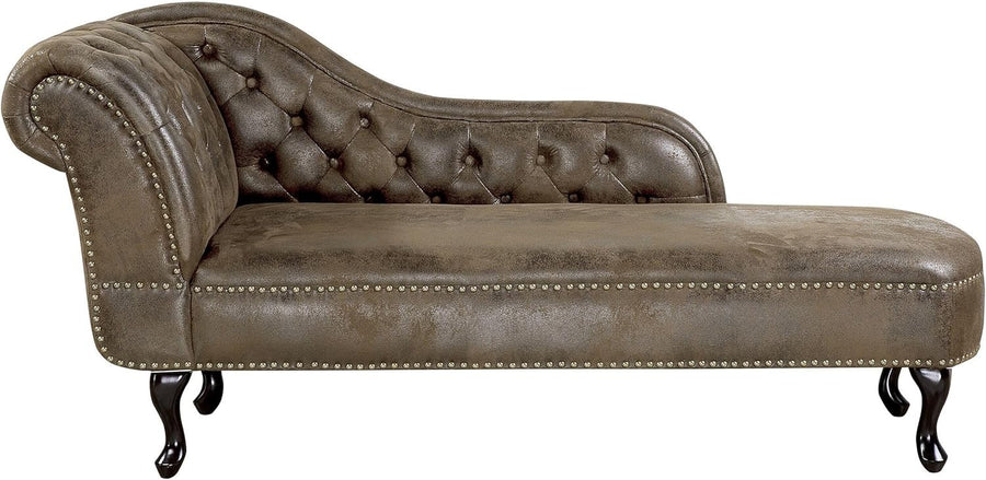 Left Hand Chesterfield Chaise Lounge Faux Suede Brown Sofa 169cm Elegant Tufted