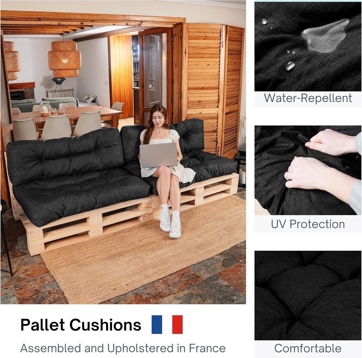 Outdoor Pallet Sofa Cushions Set - Water Repellent, UV Resistant Foam Pads